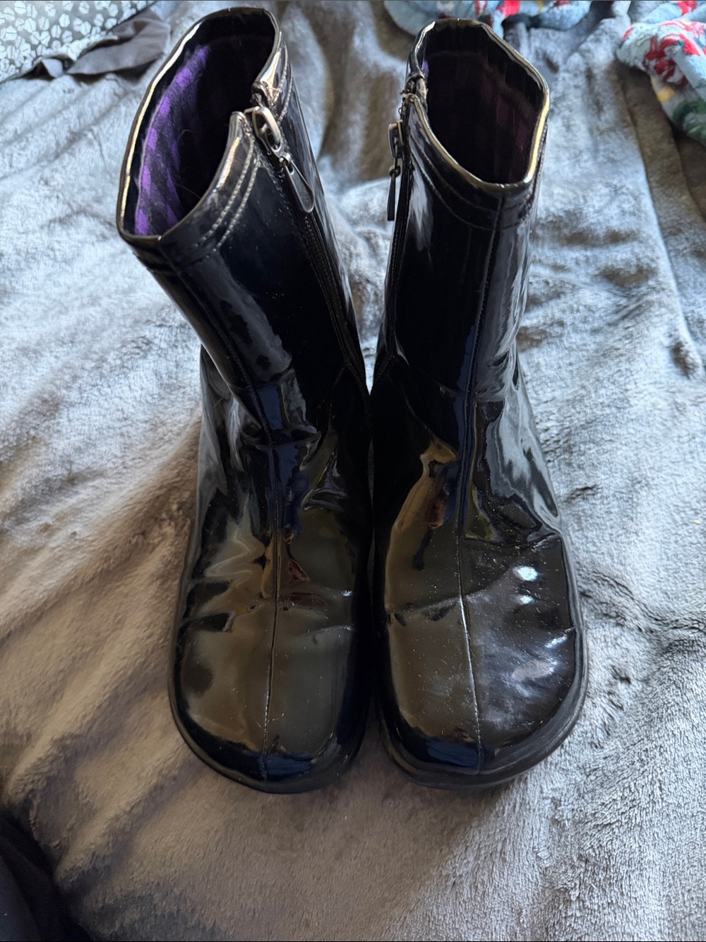 Alegria Black Patent Ankle Booties with Side Zip